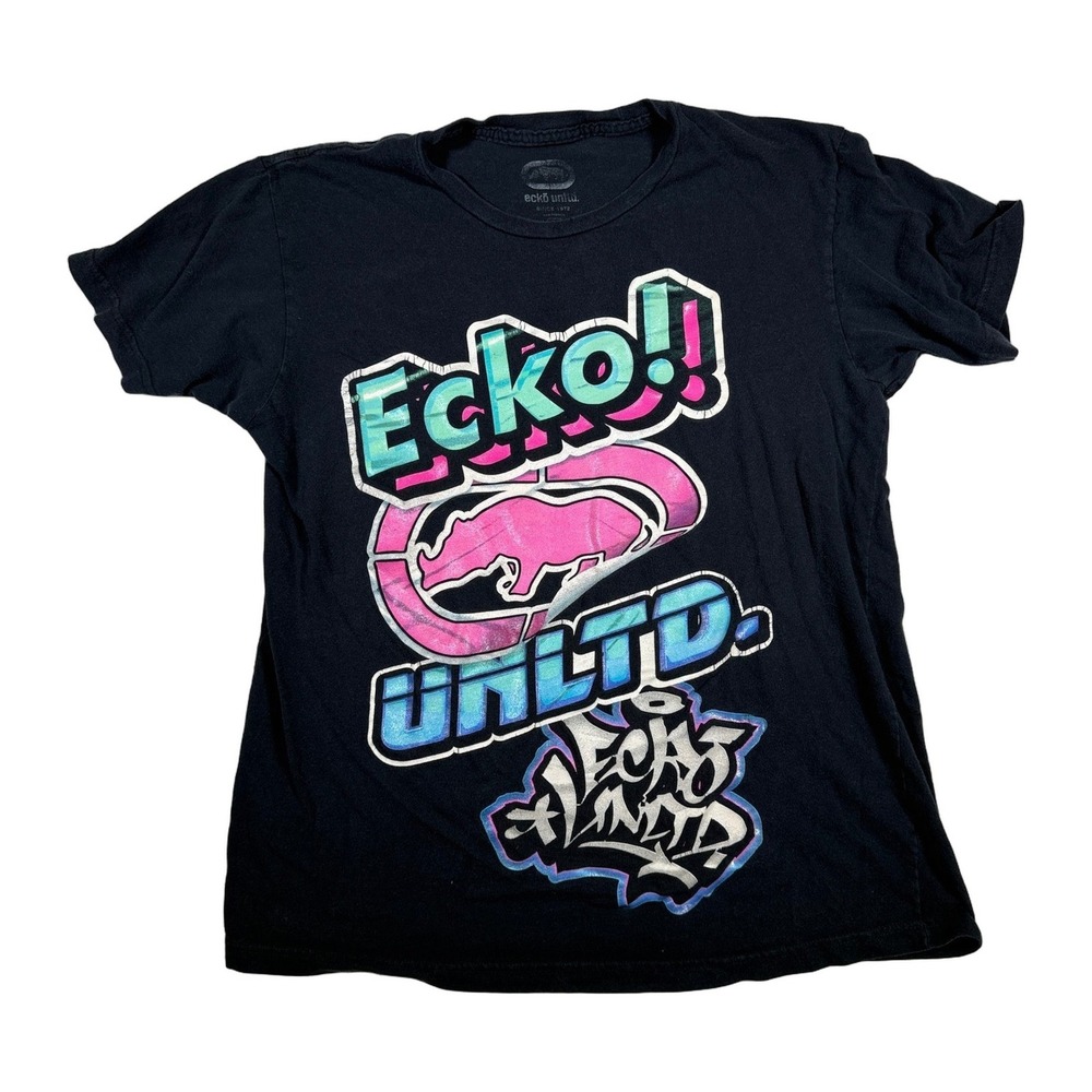 Ecko Unltd Graphic T Shirt Black Large Rhino Logo Streetwear Womens